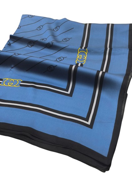 Monogram Desen Vual Ipek Şal Mavi modelleri