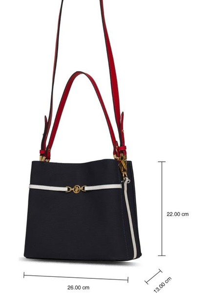 Çapraz Askılı Kadın Çanta Lacivert-Beyaz-Kırmızı Us25238