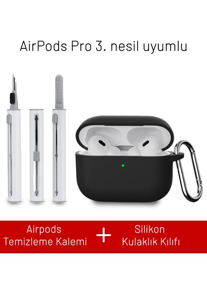 Airpods Pro 3. Nesil Uyumlu Darbelere Dayanıklı Askı Aparatlı Silikon Kılıf ve Elektronik Temizleme Kalemi