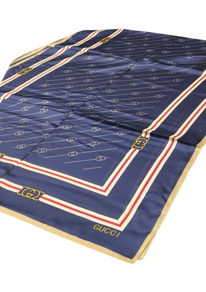 Monogram Desen Vual Ipek Şal Lacivert