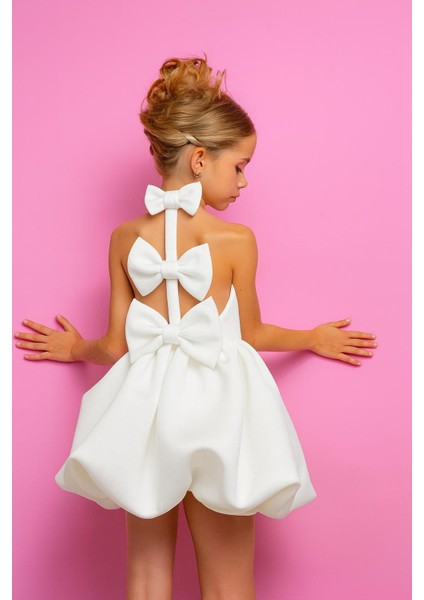 Kız Çocuk Sırt Detaylı Balon Elbise