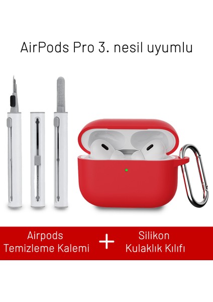 Airpods Pro 3. Nesil Uyumlu Darbelere Dayanıklı Askı Aparatlı Silikon Kılıf ve Elektronik Temizleme Kalemi