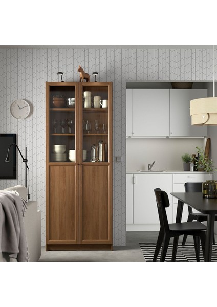 Cam/panel Kapaklı Kitaplık, Kahverengi Ceviz Görünüm, 80X30X202 cm fiyatları