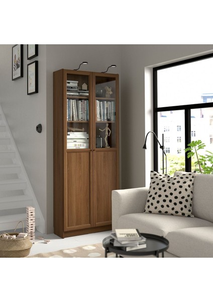 Cam/panel Kapaklı Kitaplık, Kahverengi Ceviz Görünüm, 80X30X202 cm modelleri