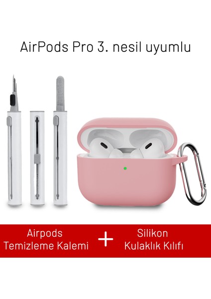 Airpods Pro 3. Nesil Uyumlu Darbelere Dayanıklı Askı Aparatlı Silikon Kılıf ve Elektronik Temizleme Kalemi