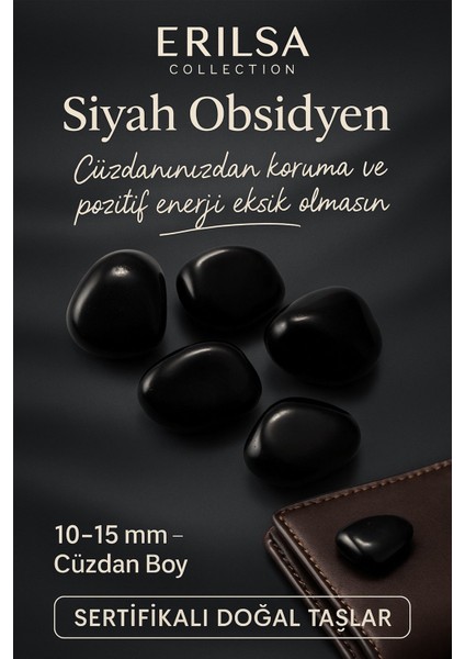 Asertifikalı Doğal Siyah Obsidyen Taşı Kütle 10-15 mm – Güçlü Koruma ve Pozitif Enerji