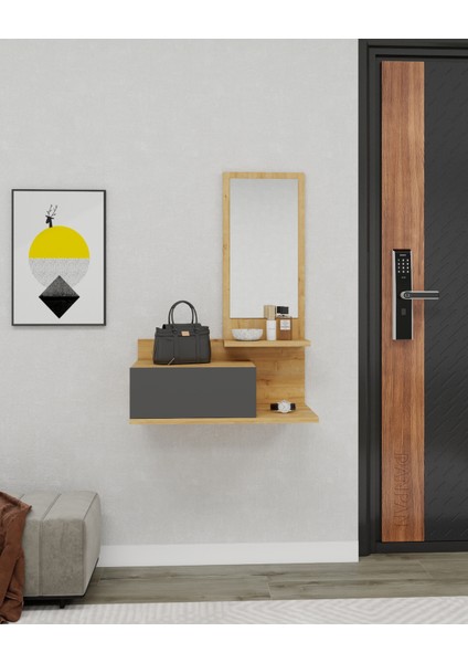 Rozella Çekmeceli Duvara Monte Aynalı Dresuar, Safirmeşe & Antrasit - Rozella