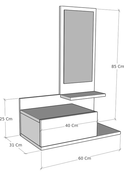 Rozella Çekmeceli Duvara Monte Aynalı Dresuar, Safirmeşe & Antrasit - Rozella