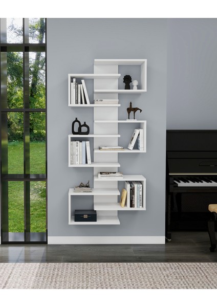 Lotus 6 Raflı Duvar Monte Kitaplık Ve Duvar Rafı, Beyaz - Lotus