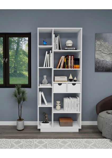 Luma 10 Bölmeli 2 Dolaplı Modern Kitaplık Beyaz - Luma