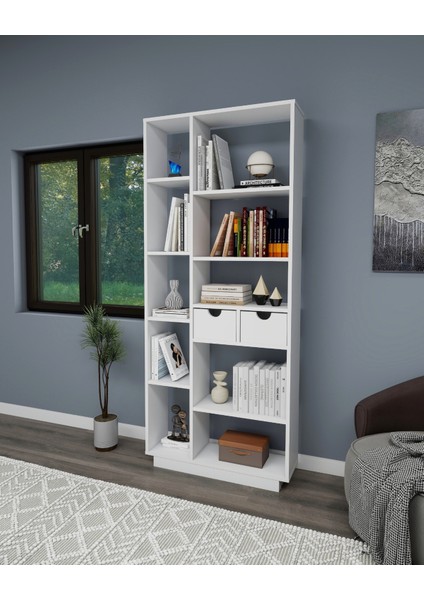 Luma 10 Bölmeli 2 Dolaplı Modern Kitaplık Beyaz - Luma modelleri