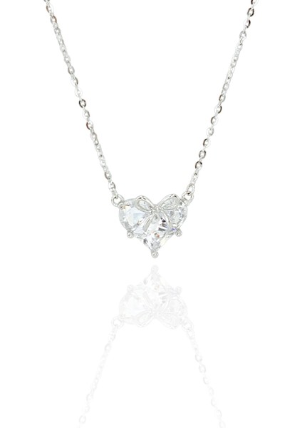 925 Ayar Gümüş Beyaz Zirkon Taşlı Kalp Gümüş Kolye