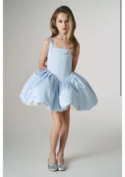 Kız Çocuk Abiye Kare Yaka Balon Etekli Elbise fiyatları