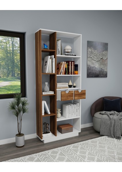 Luma 10 Bölmeli 2 Dolaplı Modern Kitaplık Beyaz Ceviz - Luma fiyatları