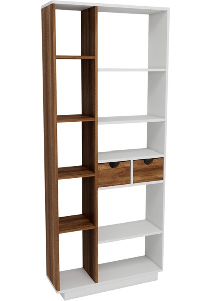 Luma 10 Bölmeli 2 Dolaplı Modern Kitaplık Beyaz Ceviz - Luma indirimleri