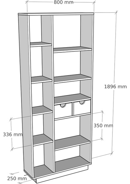 Luma 10 Bölmeli 2 Dolaplı Modern Kitaplık Beyaz Ceviz - Luma