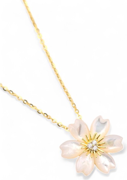 925 Ayar Gümüş Çiçek Zirkon Taşlı Gümüş Kolye (14 Ayar Altın Kaplamalı) modelleri