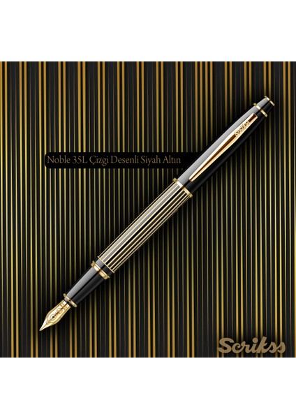 & WizDesign 35L Dolma Kalem Çizgi Desenli Siyah Altın F Uç LÜKS KUTULU / ÖMÜR BOYU GARANTİLİ / KİŞİSELLEŞTİRİLEBİLİR