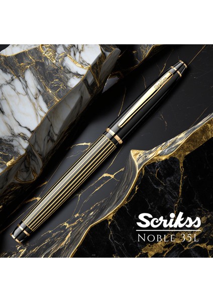 & WizDesign 35L Dolma Kalem Çizgi Desenli Siyah Altın F Uç LÜKS KUTULU / ÖMÜR BOYU GARANTİLİ / KİŞİSELLEŞTİRİLEBİLİR