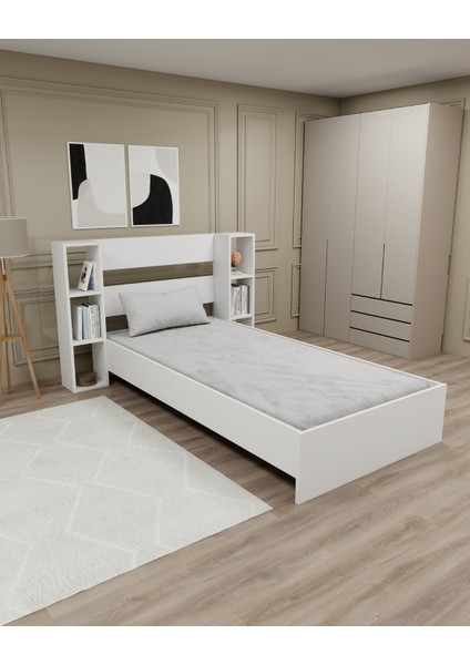 Smart 90x190 Ölçülerinde Yatak Uyumlu Raflı Tek Kişilik Karyola, Beyaz - Smart fiyatları