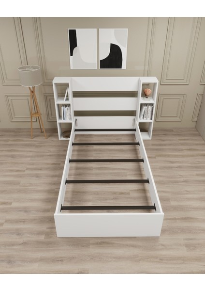 Smart 90x190 Ölçülerinde Yatak Uyumlu Raflı Tek Kişilik Karyola, Beyaz - Smart modelleri