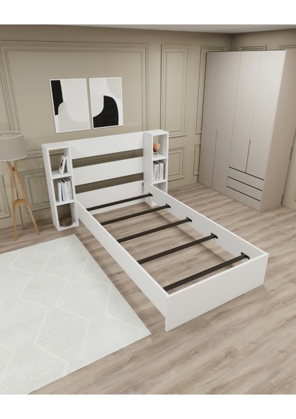 Smart 90x190 Ölçülerinde Yatak Uyumlu Raflı Tek Kişilik Karyola, Beyaz - Smart fırsatları