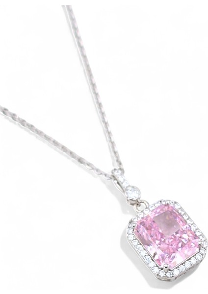 925 Ayar Gümüş Pembe Baget Zirkon Taşlı Baget Kadın Gümüş Kolye modelleri