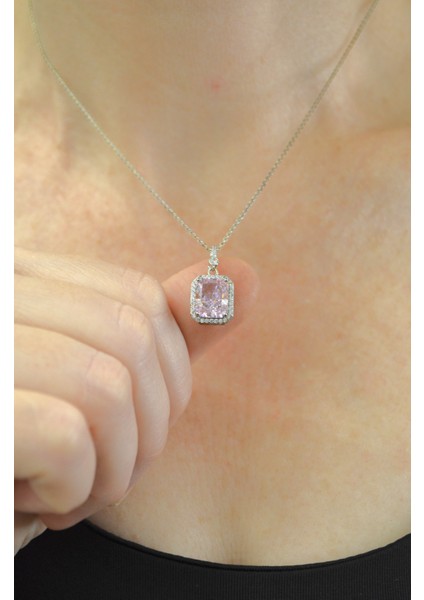 925 Ayar Gümüş Pembe Baget Zirkon Taşlı Baget Kadın Gümüş Kolye fırsatları