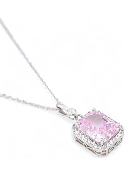 925 Ayar Gümüş Pembe Baget Zirkon Taşlı Baget Kadın Gümüş Kolye indirimleri