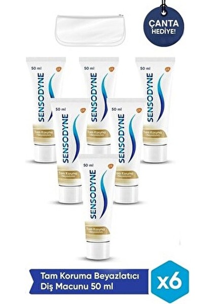Tam Koruma Beyazlatıcı Diş Macunu 6 Adet 50 ml Şeffaf Çanta Hediye