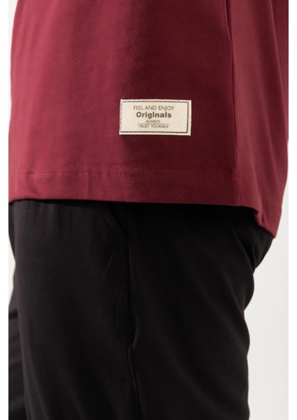 Erkek Pamuklu Bisiklet Yaka Baskılı Uzun Kollu Pijama Takımı 9802 Bordo fırsatları