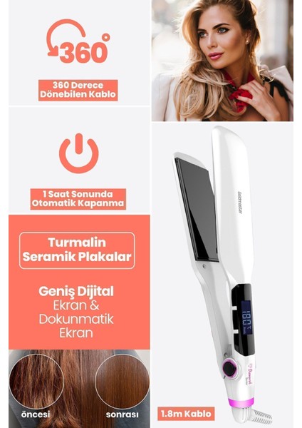Dijital Ekranlı Seramik Geniş Plakalı 360° Kablosuz Saç Düzleştirici fırsatları