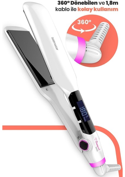 Dijital Ekranlı Seramik Geniş Plakalı 360° Kablosuz Saç Düzleştirici indirimleri