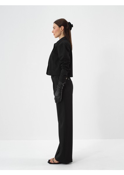 Kadın Siyah Esnek Dokulu Oversize Pantolon modelleri