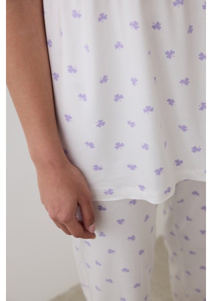 Lana Printed Pantolon Kırık Beyaz Pijama Takımı