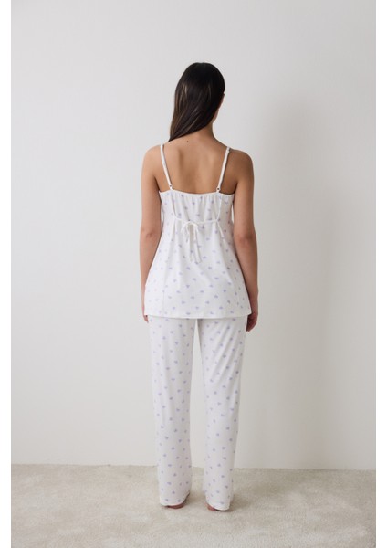 Lana Printed Pantolon Kırık Beyaz Pijama Takımı