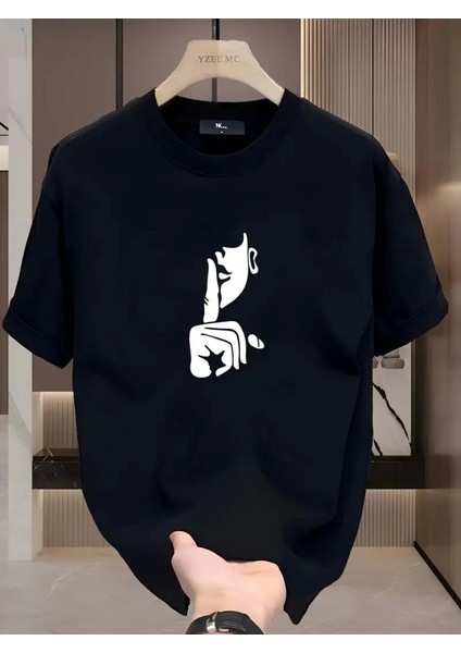 Rahat Bisiklet Yaka Tişört, Yaratıcı Karikatür Baskı - Yumuşak Polyester, Her Mevsim Giyilebilir- Siyah fiyatları