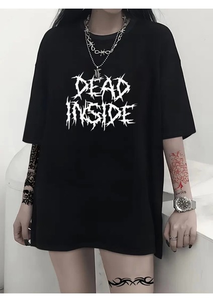 Baskılı Oversize Bisiklet Yaka T-Shirt - Siyah fırsatları