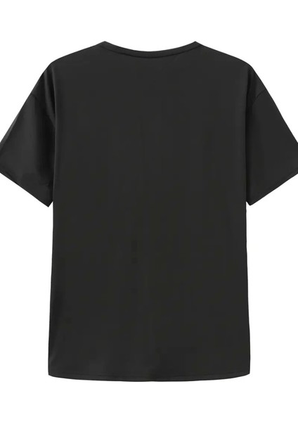 Baskılı Oversize Bisiklet Yaka T-Shirt - Siyah indirimleri