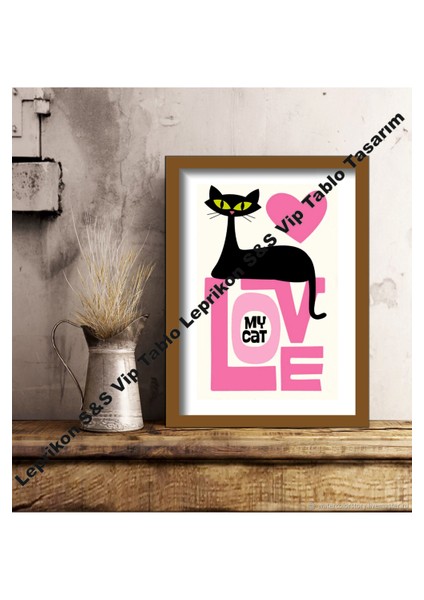 1 Adet Modern Ev Dekorasyon Kedi Desen Çerçeve Görünümlü Mdf Tablo Set
