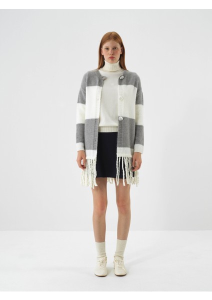 Kadın Ekru Yumuşak Dokulu Oversize Hırka