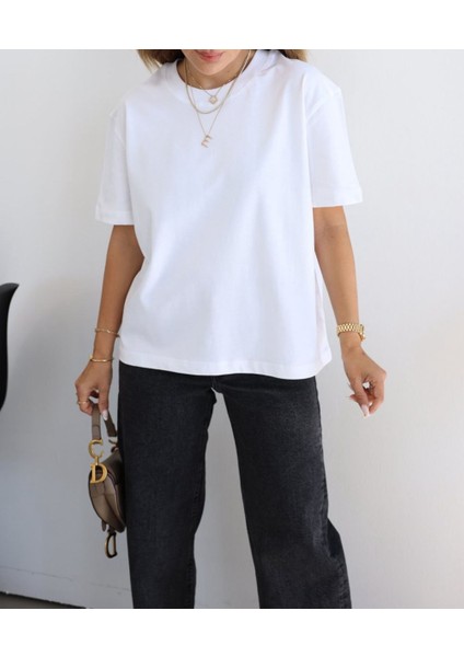 Bisiklet Yaka Basic Tok Kumaş T-Shirt