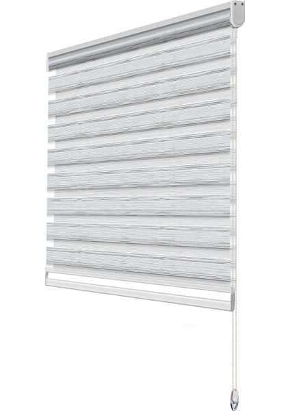 Geniş Simli Pileli Gümüş & Beyaz Zebra Perde indirimleri