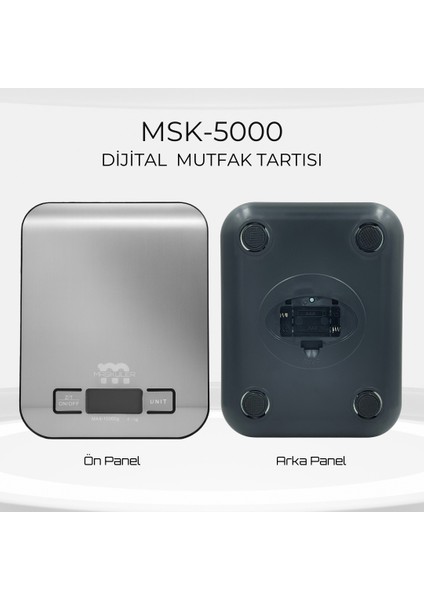 MSK-5000 Dijital Mutfak Tartısı – 10KG / 1g Hassasiyet, Suya Dayanıklı Paslanmaz Çelik Ön Panel, 2 Yıl Garantili Hassas Terazi, LCD Ekran, Birim Seçimi, Otomatik Sıfırlama fırsatları
