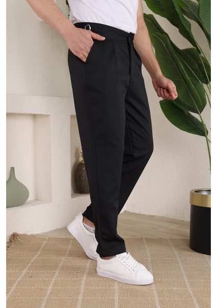 Erkek Duble Paça Yandan Tokalı Cord Desenli Old Money Pantolon