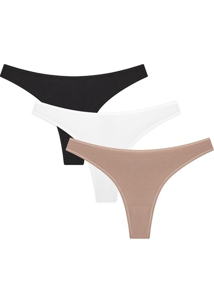 New Basic Çok Renkli 3lü Pamuklu Tanga Külot
