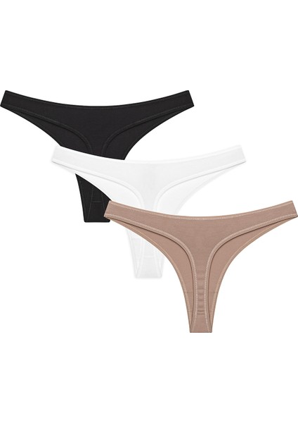 New Basic Çok Renkli 3lü Pamuklu Tanga Külot