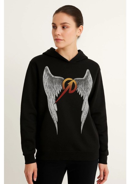 Metallica Iki Iplik Kapüşonlu Ön ve Arka Baskılı Hoodie - Siyah