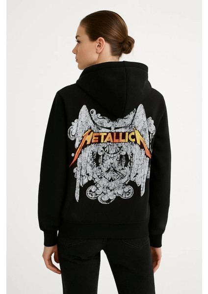 Metallica Iki Iplik Kapüşonlu Ön ve Arka Baskılı Hoodie - Siyah fırsatları