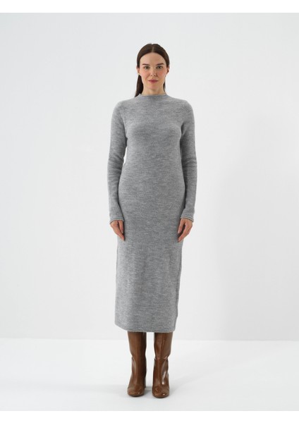 Kadın Gri Yumuşak Dokulu Oversize Elbise